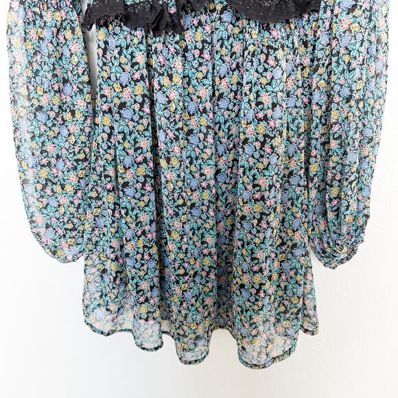 Free People Pennie Babydoll Floral Sheer‎ Mini Dress Black Size M Fairy Grunge - Picture 5 of 11